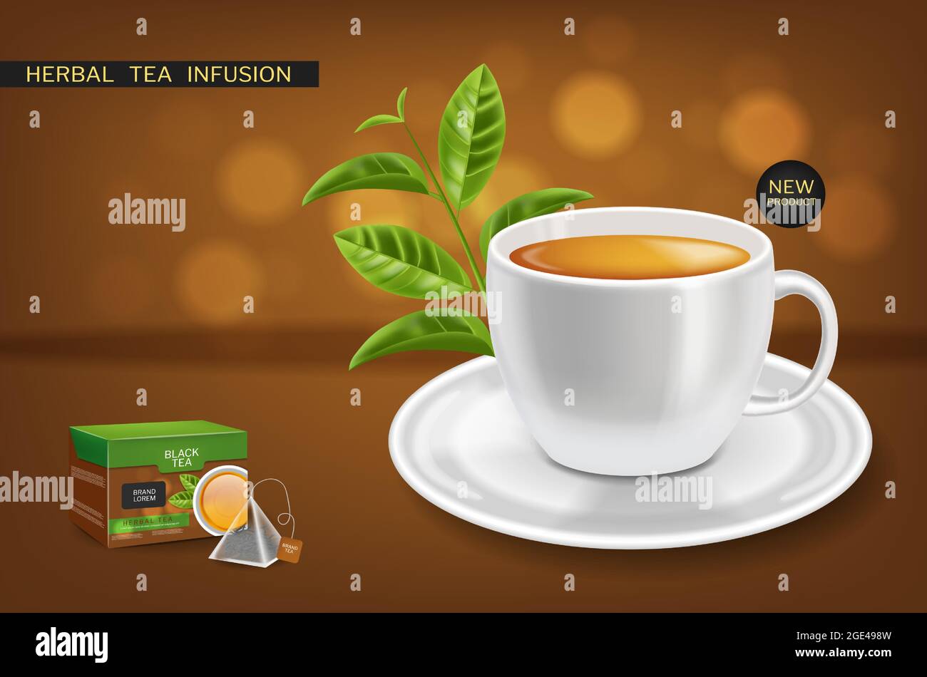 Herbal tea infusion mock up Vector realistic. Product placement label