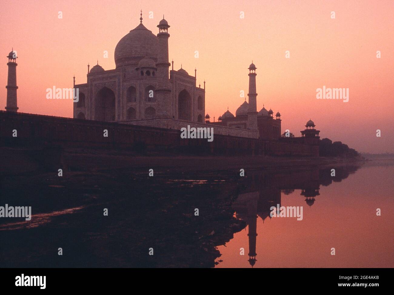 Taj Mahal from river Yamuna at Sunset, Agra, Uttar Pradesh, India Stock Photo