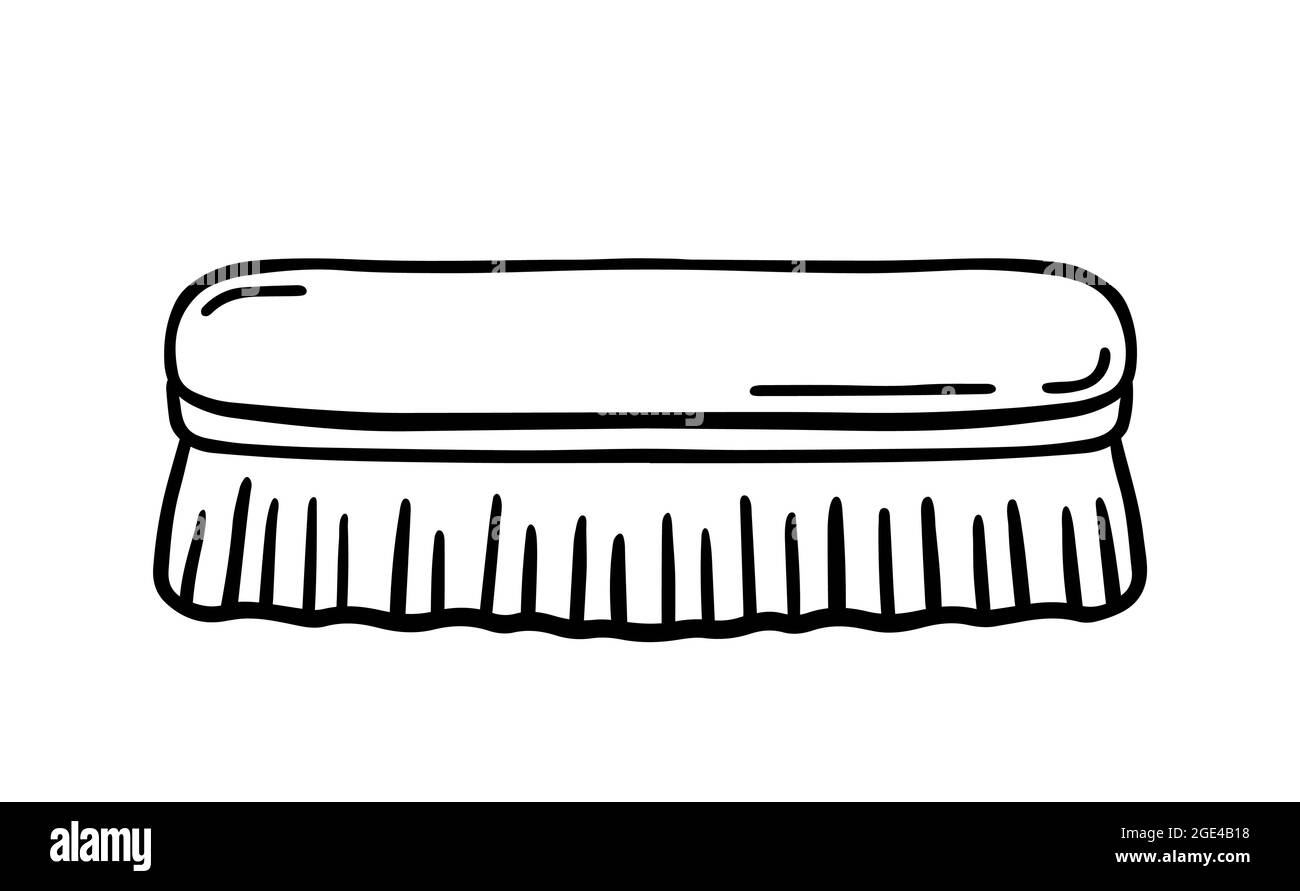 Wooden scrub brush for cleaning isolated on white background. Vector hand-drawn illustration in doodle style. Suitable for your projects, decorations Stock Vector