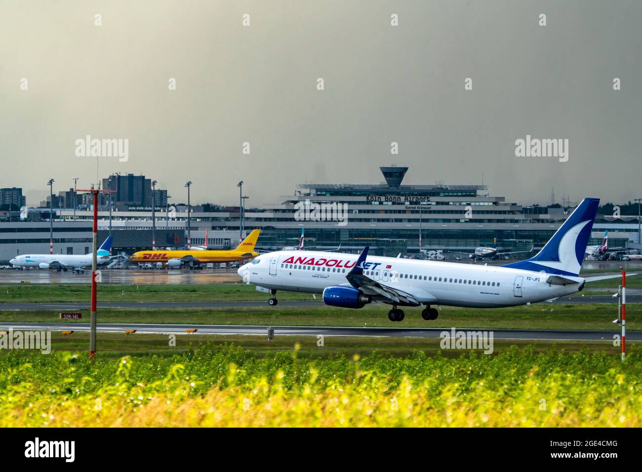 AnadoluJet Boeing 737-800 landing at Cologne-Bonn Airport, CGN, NRW, Germany, Stock Photo