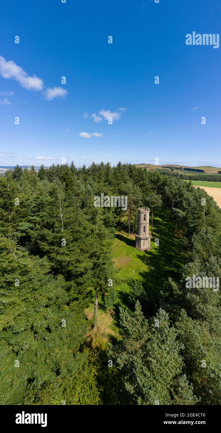 Aerial view of Kirktonhill Tower near to Marykirk, Aberdeenshire, Scotland. Stock Photo