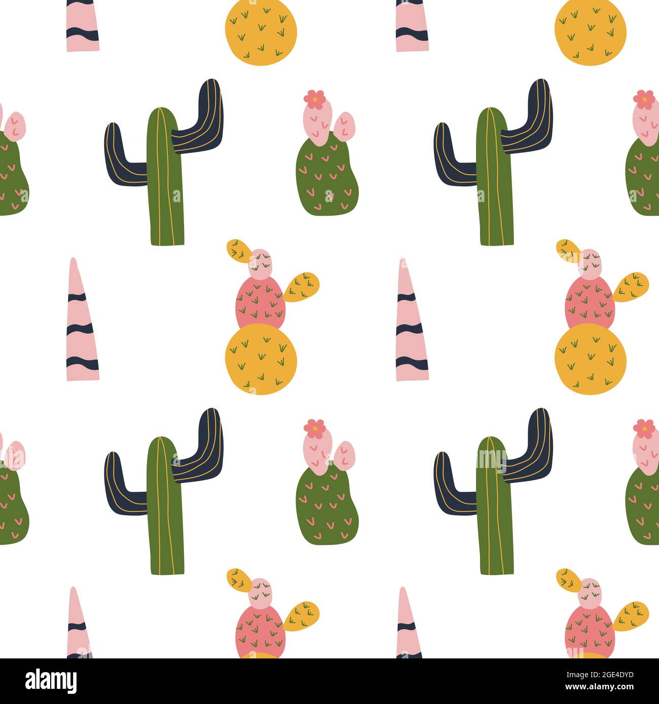 Cactus seamless pattern in cute cartoon style. Bright succulent for surface  design. Repeat background, wallpaper texture. Decorative print for fabric.  Kid apparel design Stock Vector Image & Art - Alamy