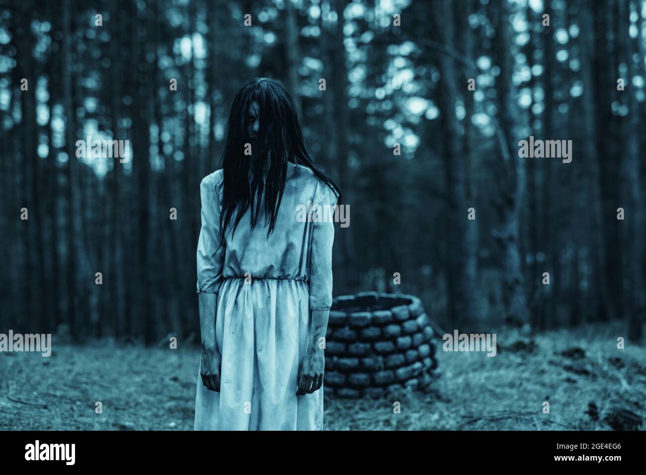 Girl with long black hair in image of scary ghost zombie walks among ...