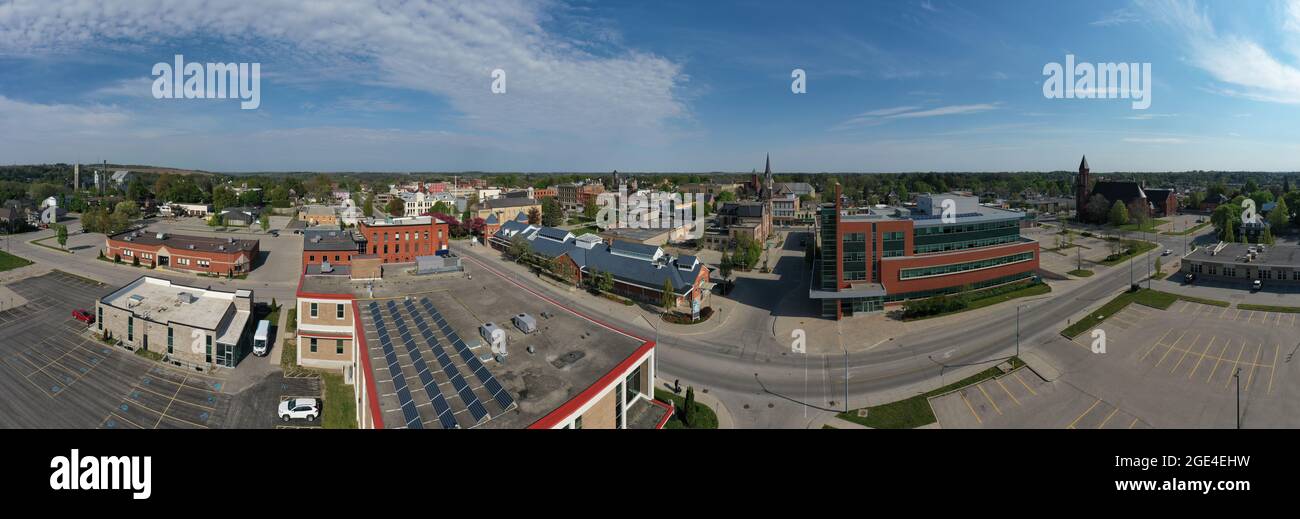 An aerial panorama of downtown Woodstock, Canada Stock Photo Alamy