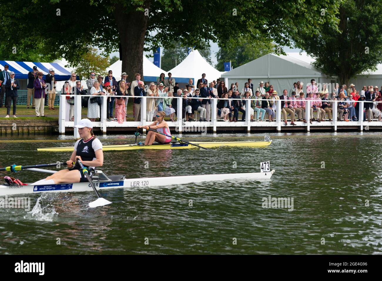 Final of the Princess Royal Challenge Cup at Henley Royal Regatta (2021) when L.E.B.Anderson (Leander )beat L.R.Henry(Leicester Rowing Club) by 3 feet Stock Photo
