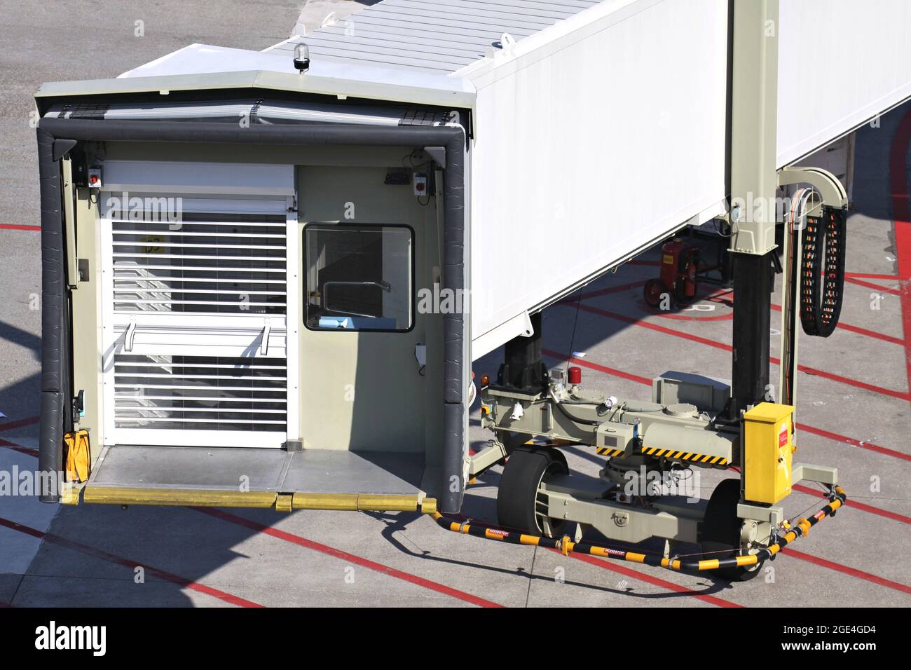 passenger boarding bridge at international airport Stock Photo
