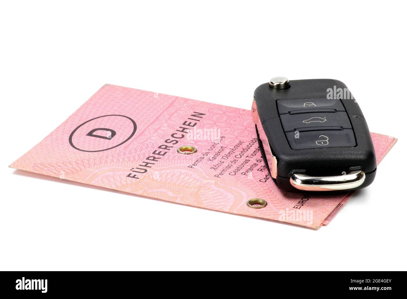 car key with German driving license isolated on white background Stock Photo