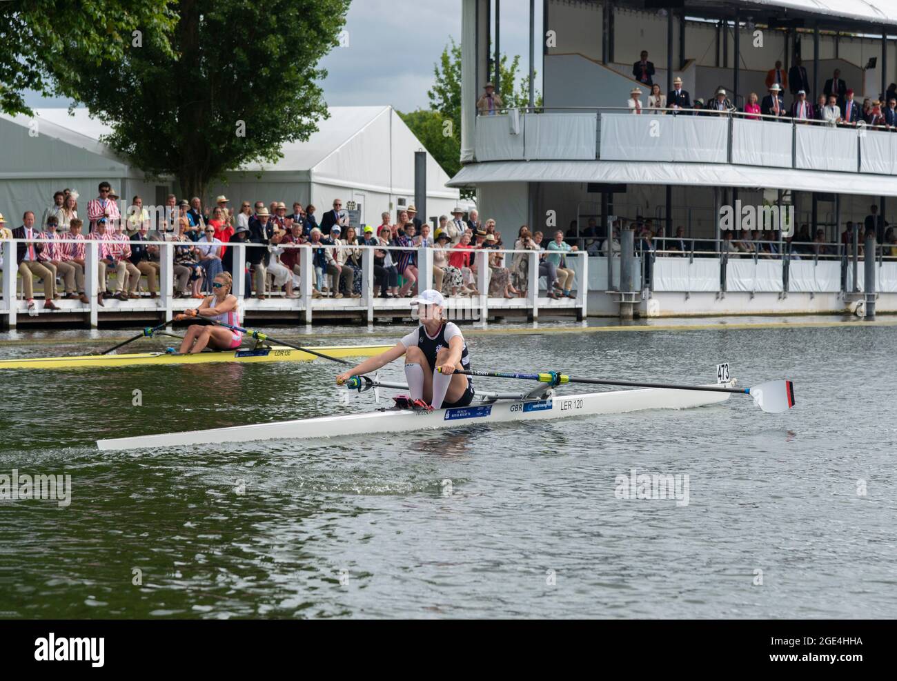 Final of the Princess Royal Challenge Cup at Henley Royal Regatta(2021) when L.E.B.Anderson (Leander) beat L.R.Henry (Leicester Rowing Club) by 3 feet Stock Photo
