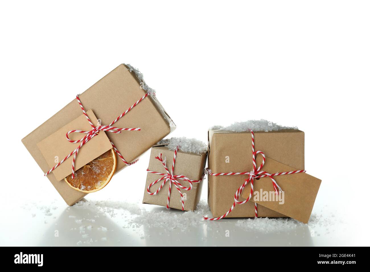 Craft Christmas boxes isolated on white background Stock Photo - Alamy