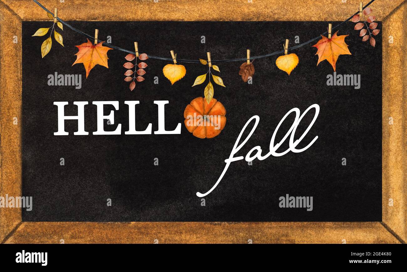 Autumn leaves border watercolor hi-res stock photography and images - Alamy