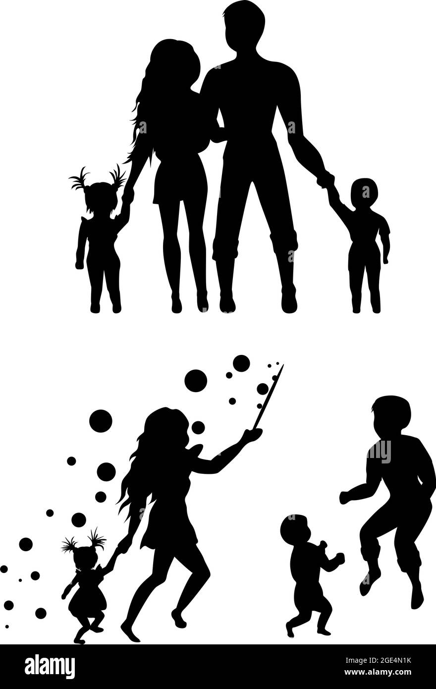 vector image of silhouettes of a married couple and two kids Stock ...