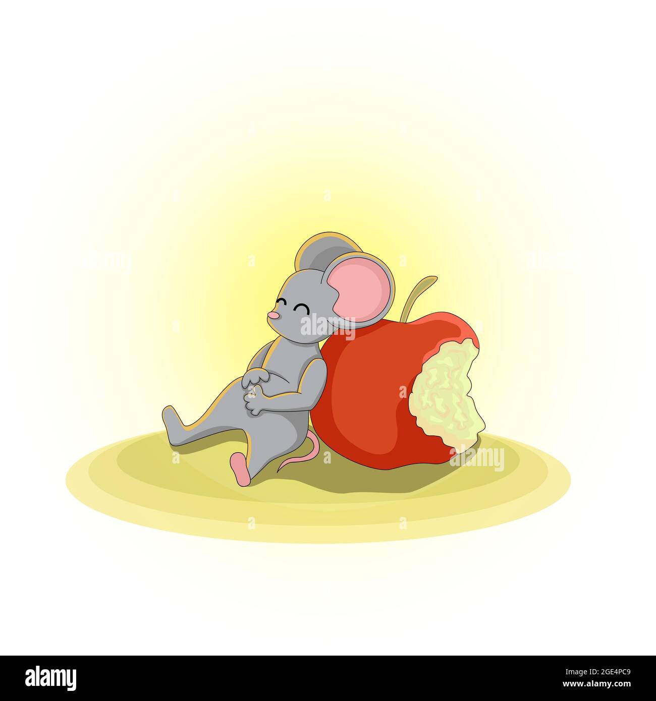 Vector image of a mouse with a gnawed Apple. Series of illustrations. Calendar item Stock Vector