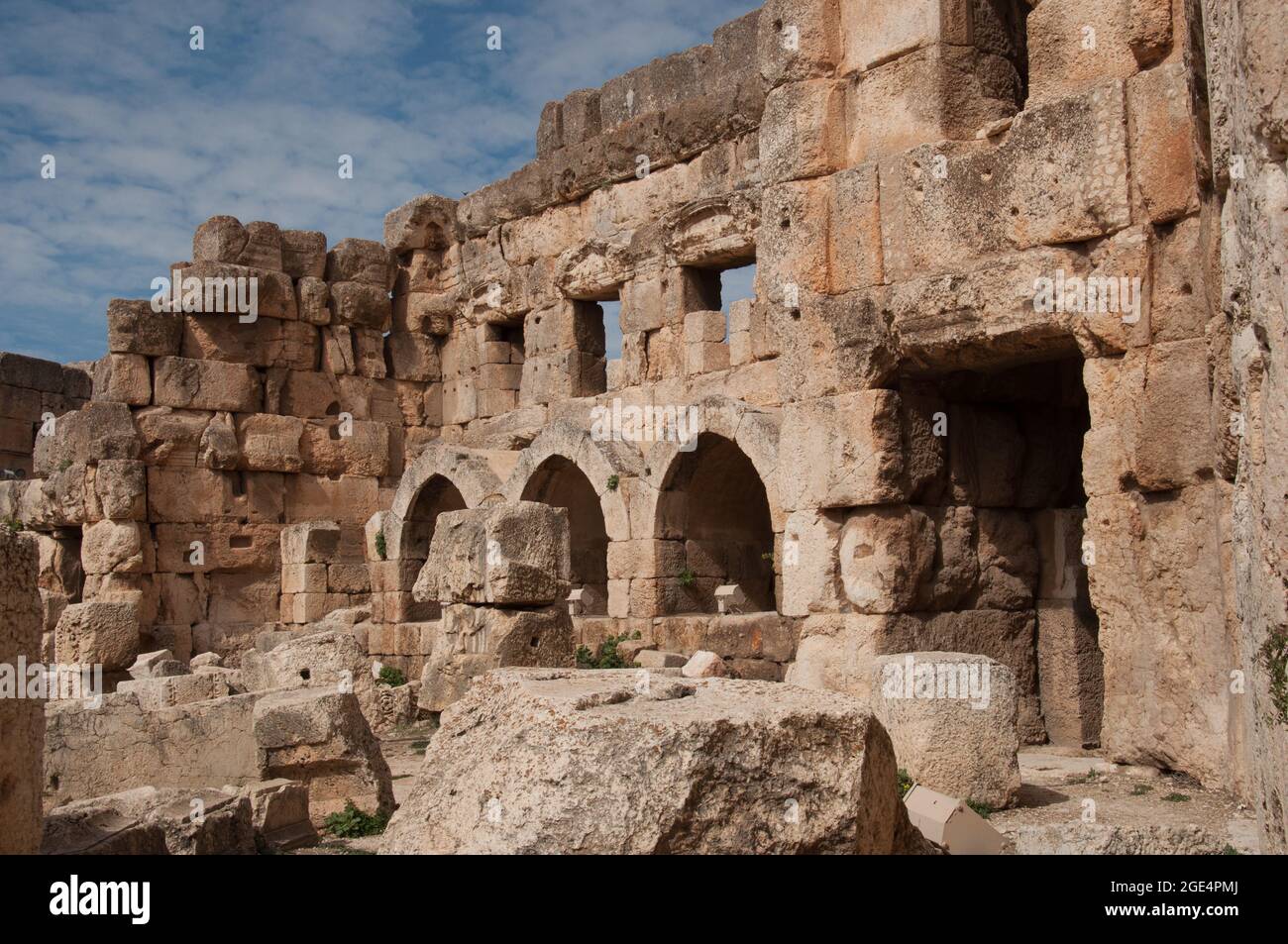 Forecourt, Heliopolis, Roman Remains, Baalbek, Lebanon, Middle East.  Remains of the outer walls of the Great Court. Stock Photo