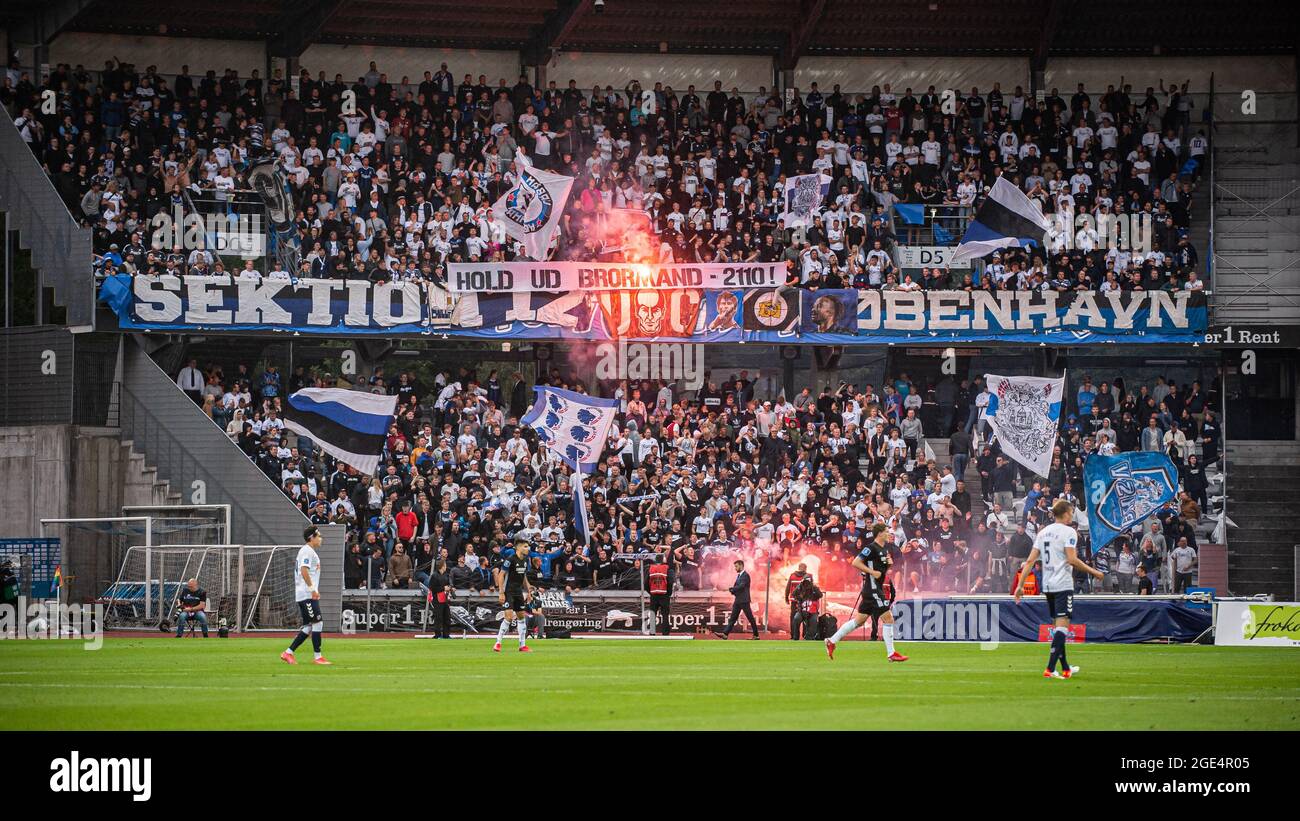 Aarhus, Denmark. 15th Aug, 2021. Football fans of FC Copenhagen seen in the  away section during the 3F Superliga match between Aarhus GF and FC  Copenhagen at Ceres Park in Aarhus. (Photo