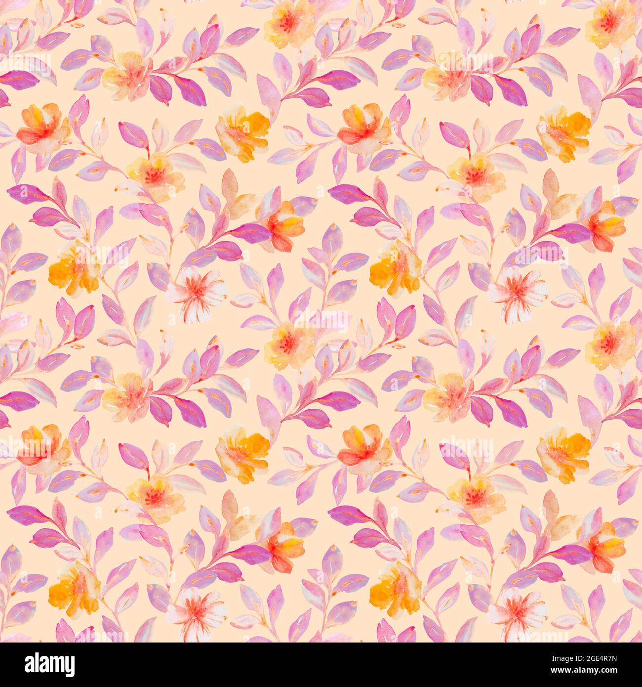 Delicate romantic seamless watercolor floral pattern with hand drawn ...