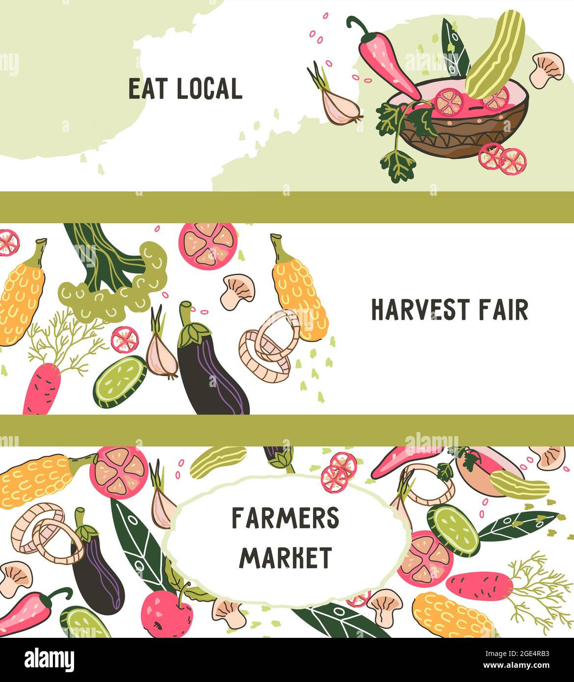 Set Banner Or Flyer Templates For Natural Products And Farm Organic Food Store Flat Cartoon 