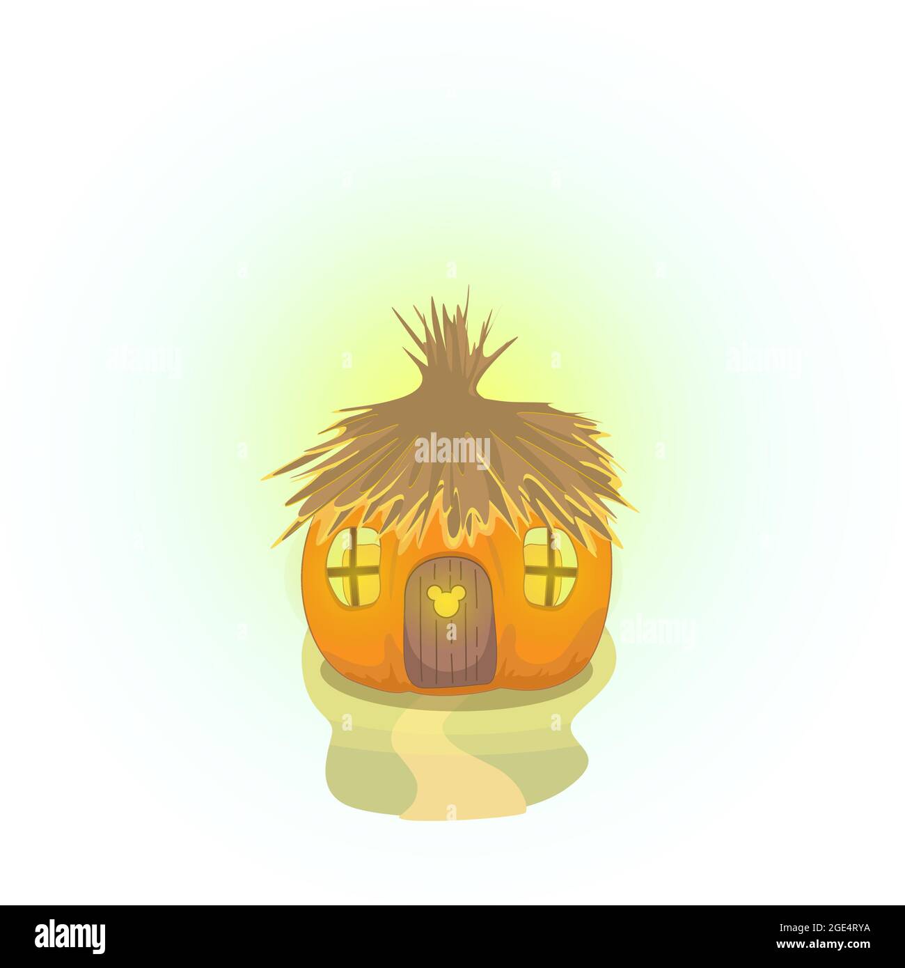 Vector image of a mouse house in the form of a pumpkin with a thatched roof and carved Windows.  Series of illustrations. Calendar item Stock Vector