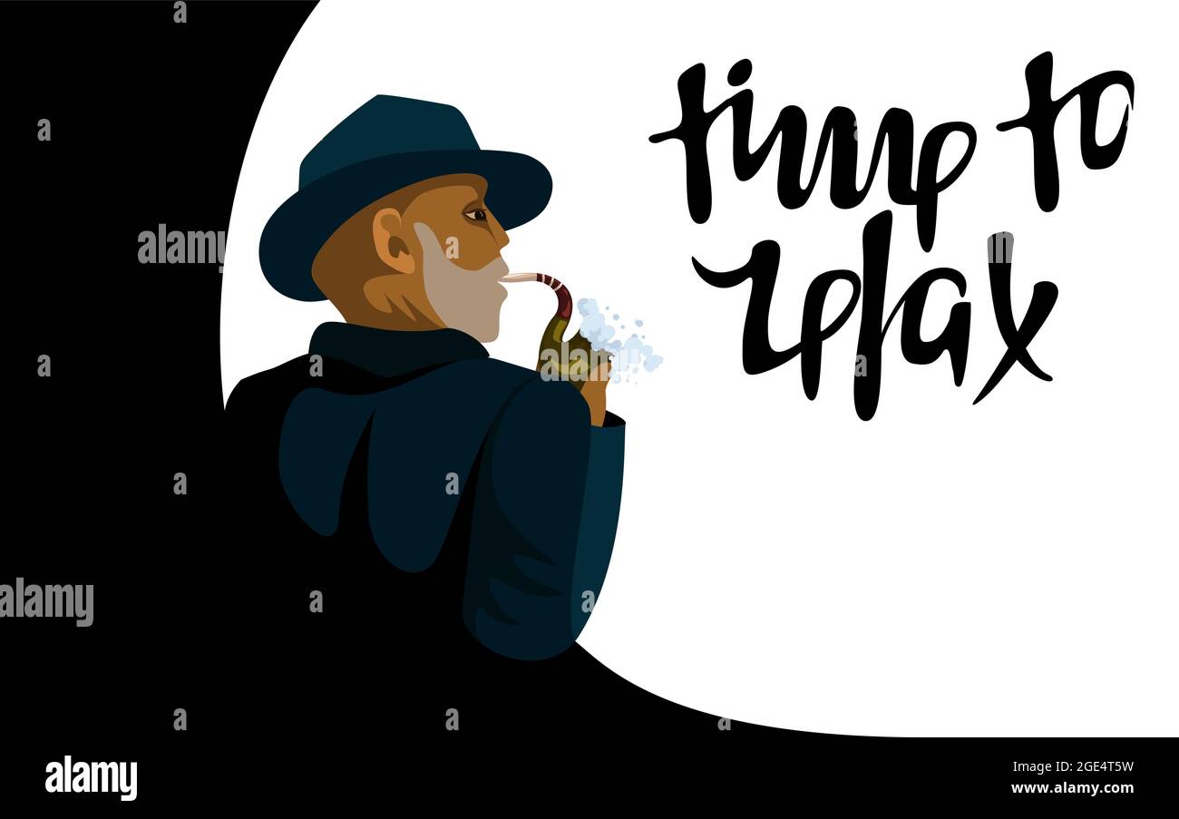 Vector flat isolated image of a black man smoking a pipe Stock Vector
