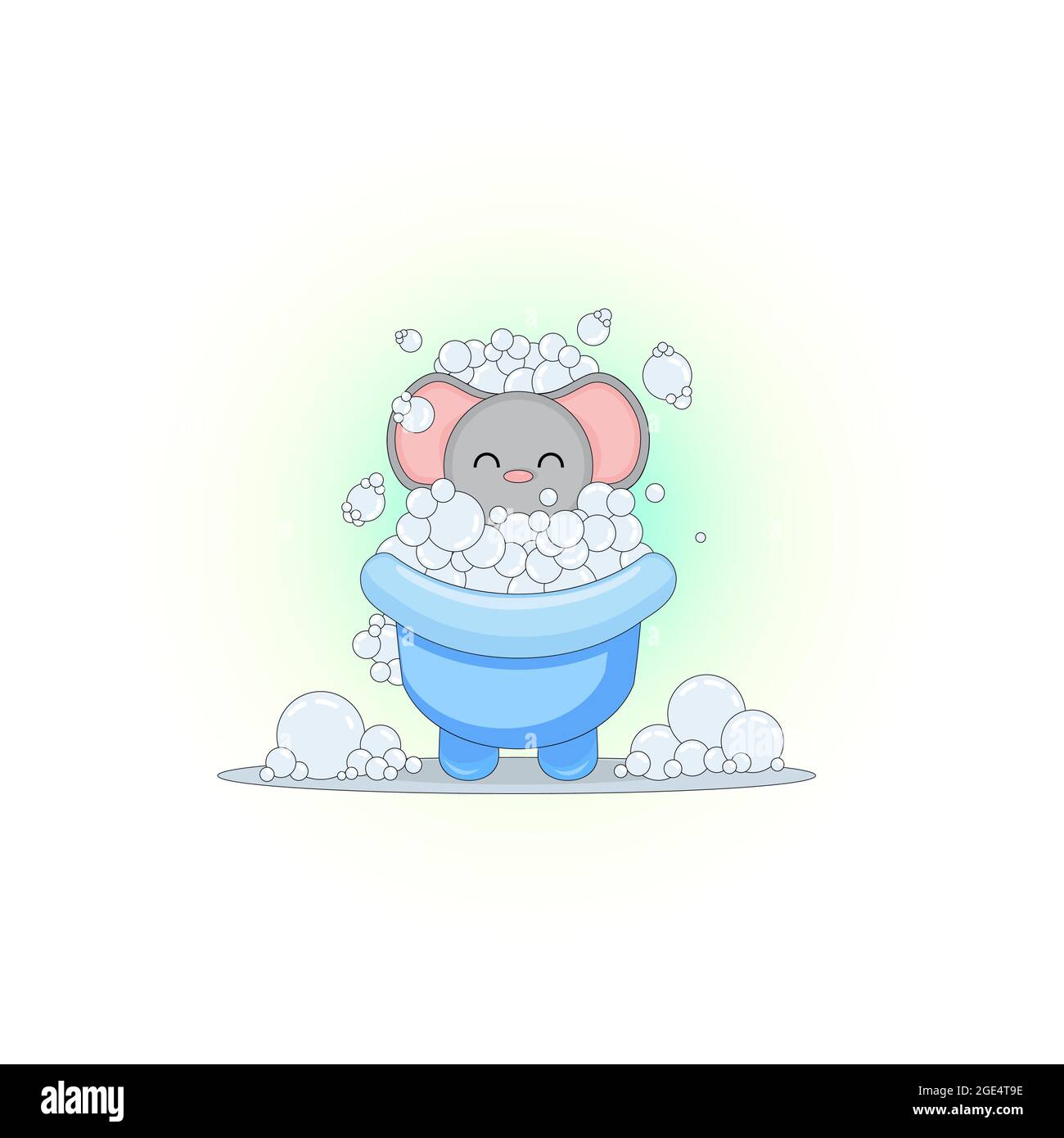 Vector image of a mouse. Series of illustrations. Mouse taking a bath