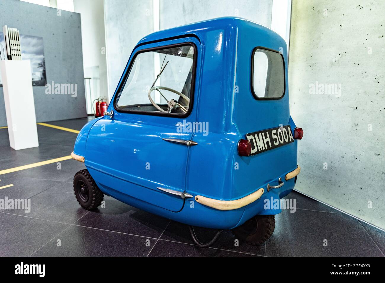 The Peel P50 is the smallest ever produced car in the world. The motor was from a DKW motorbike. From Audi Museum Mobile. Stock Photo
