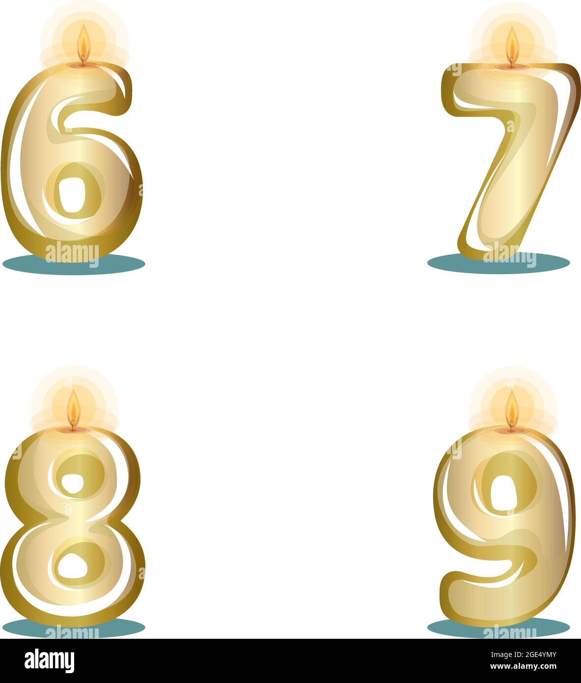 Vector image of candles metallized in gold in the form of numbers on a white background in cartoon style Stock Vector