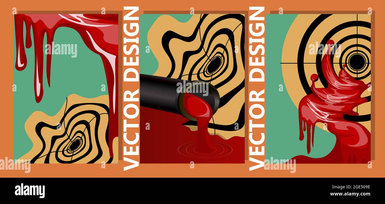 Vector image consisting of three interconnected images with one element in the form of a target and red smudges with a gun barrel. The concept of endi Stock Vector