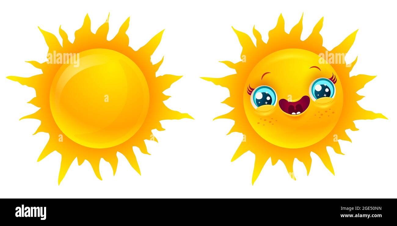 Vector set icon of sun. Vector illustratuon of sun in kawaii style. Stock Vector
