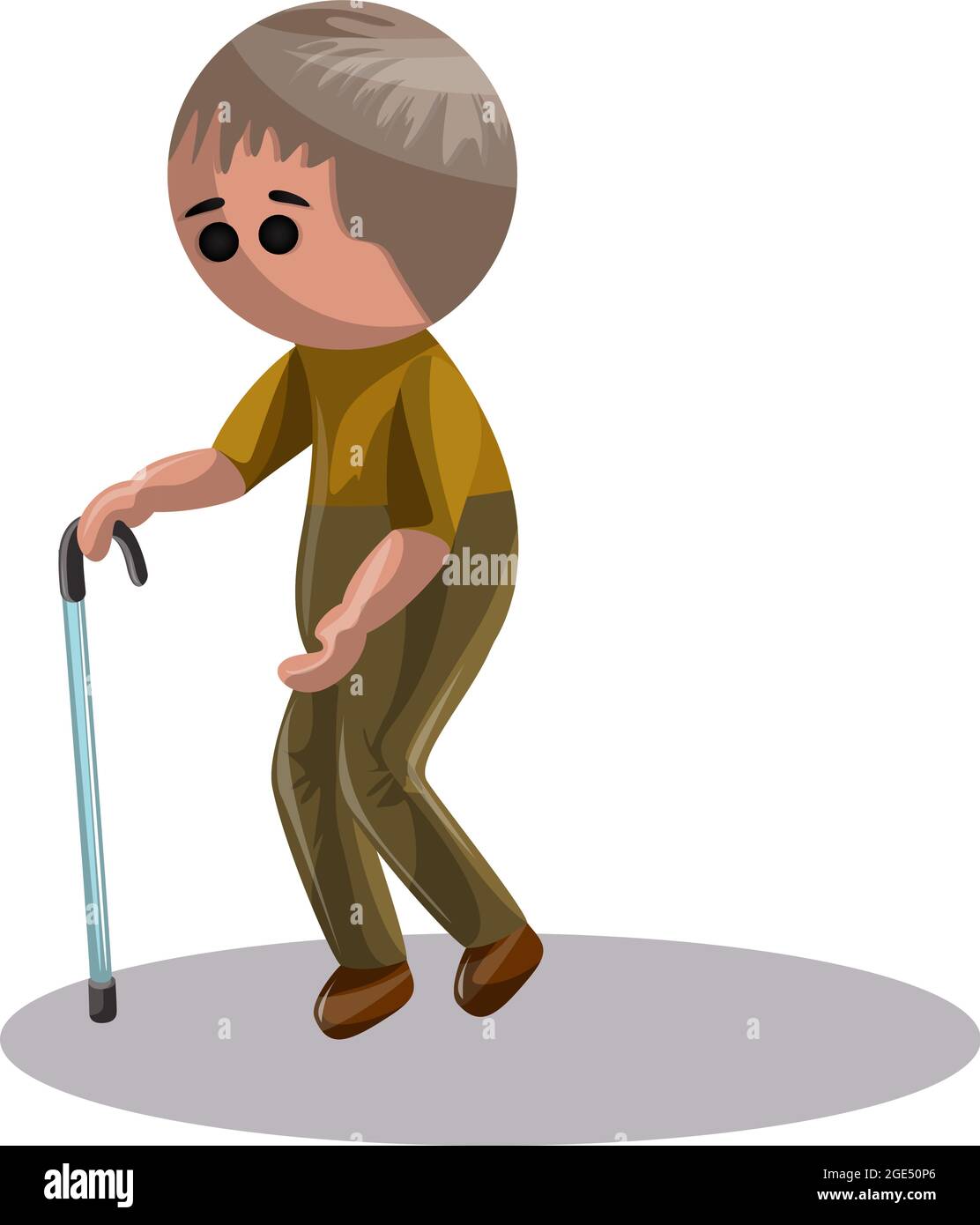 Vector image of a middle-aged man leaning on a cane while walking ...