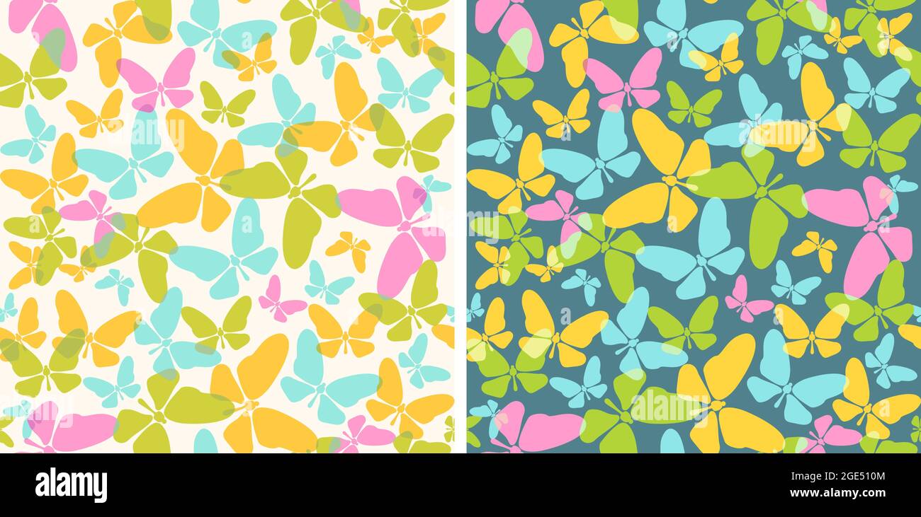 Vector retro seamless set patterns with butterflies. Vintage vector pattern with colorful butterflies. Stock Vector
