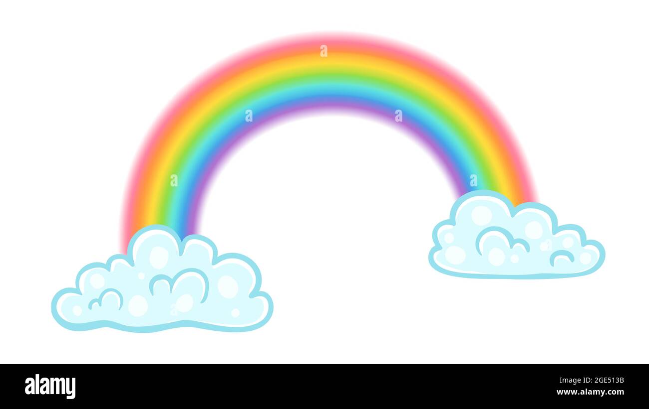 Vector illustration of a rainbow with clouds in kawaii style. Vector ...