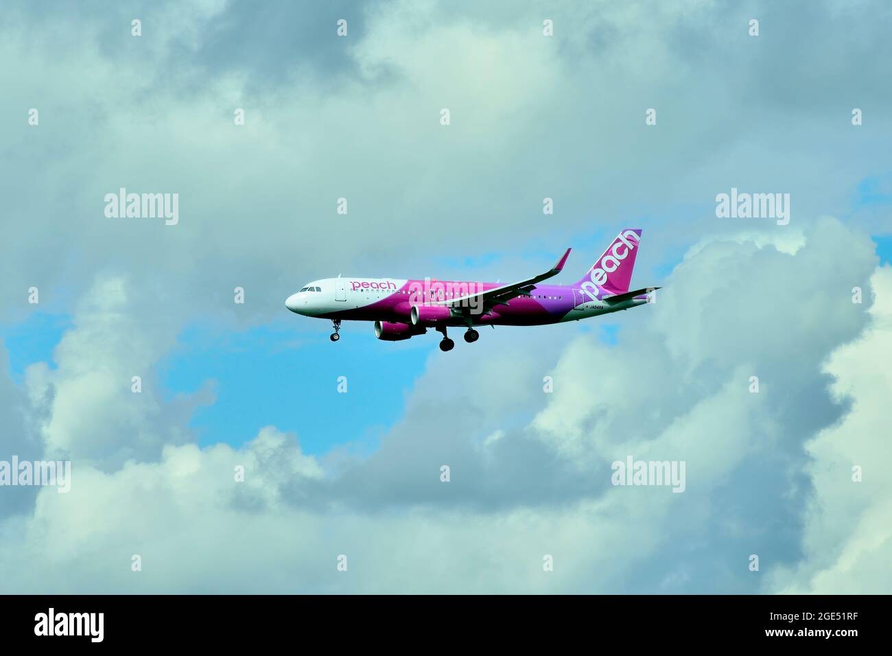 Peach Aviation, Airbus, A320 CEO, WL, JA04VA, Final Approach, Tokyo Narita Airport, Chiba, Japan Stock Photo