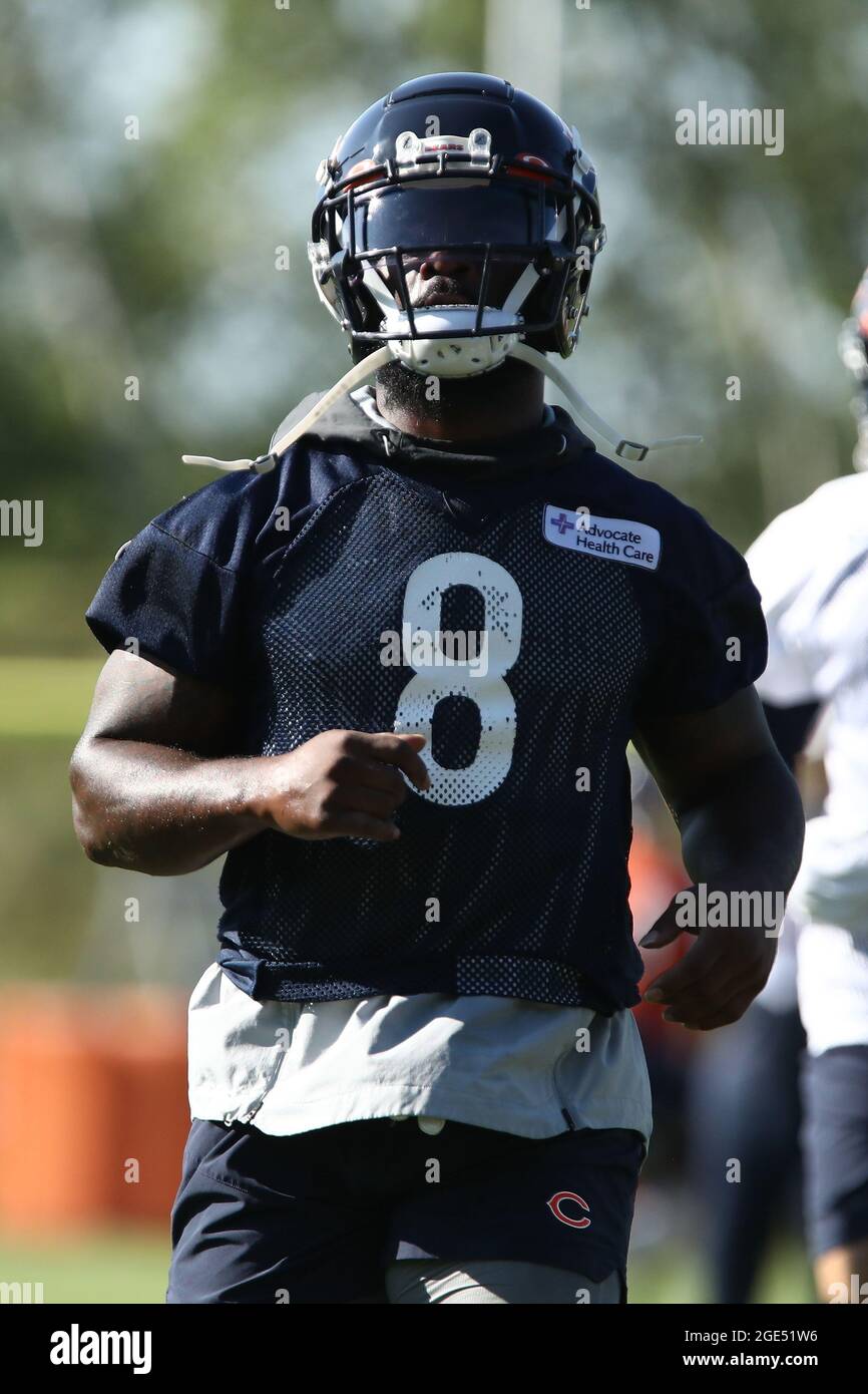 Chicago Bears Running Back Damien Williams (8) during training camp at Halas Hall, Monday, August 16, 2021, in Lake Forest, Illinois. (Melissa Tamez/I Stock Photo