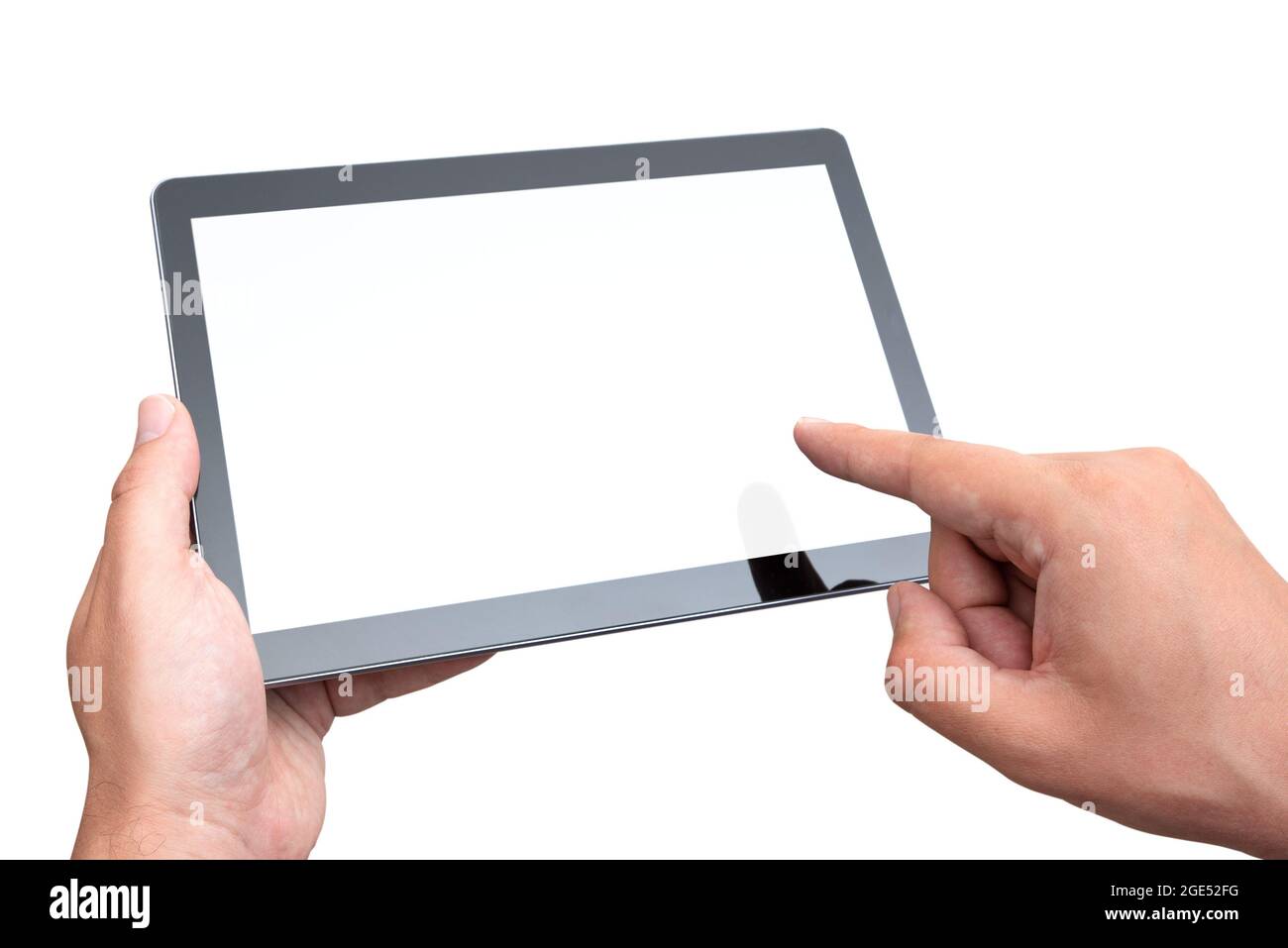 Hand holding digital tablet, placeholder for app, blank screen mockup