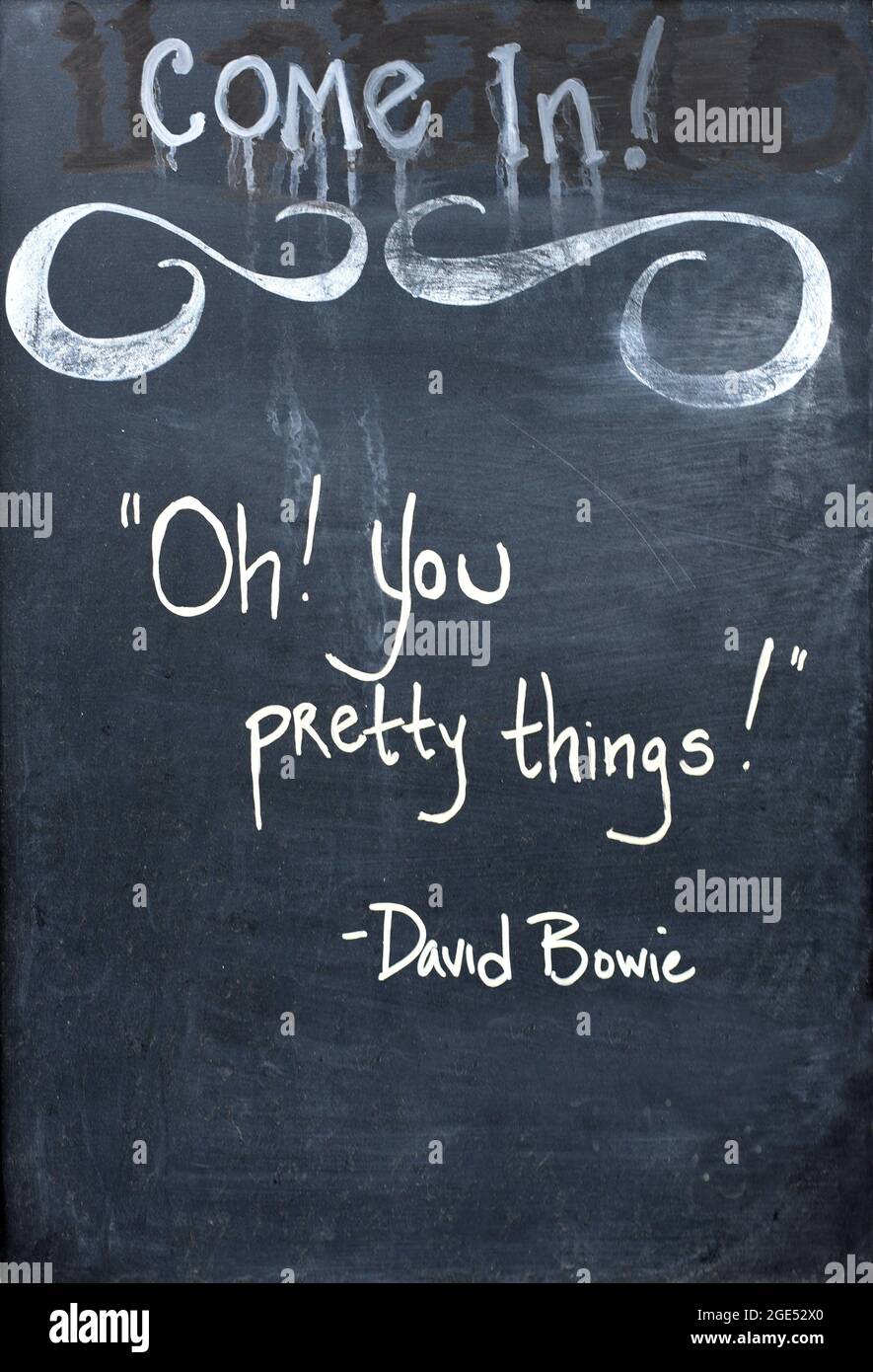A Sign In Front Of A Clothing Store Includes The Title And Lyrics From A 1971 David Bowie Song Oh You Pretty Things Stock Photo Alamy