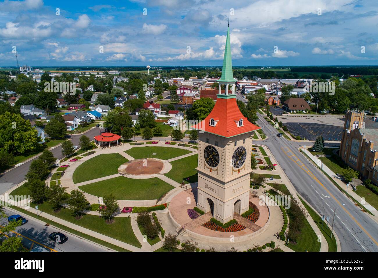 The Muensterberg Plaza and Clock Tower in Berne Indiana Stock Photo - Alamy