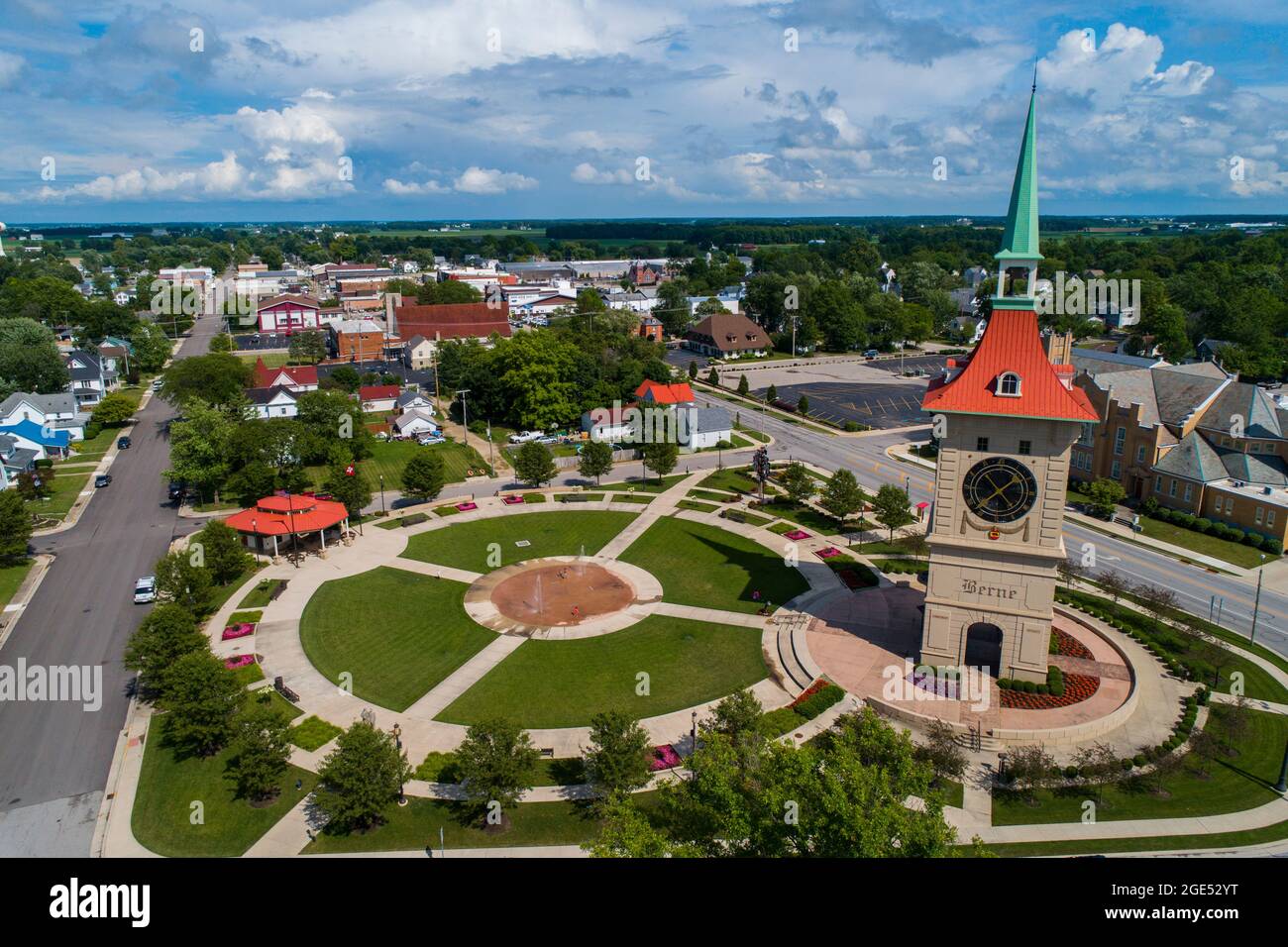The Muensterberg Plaza and Clock Tower in Berne Indiana Stock Photo Alamy