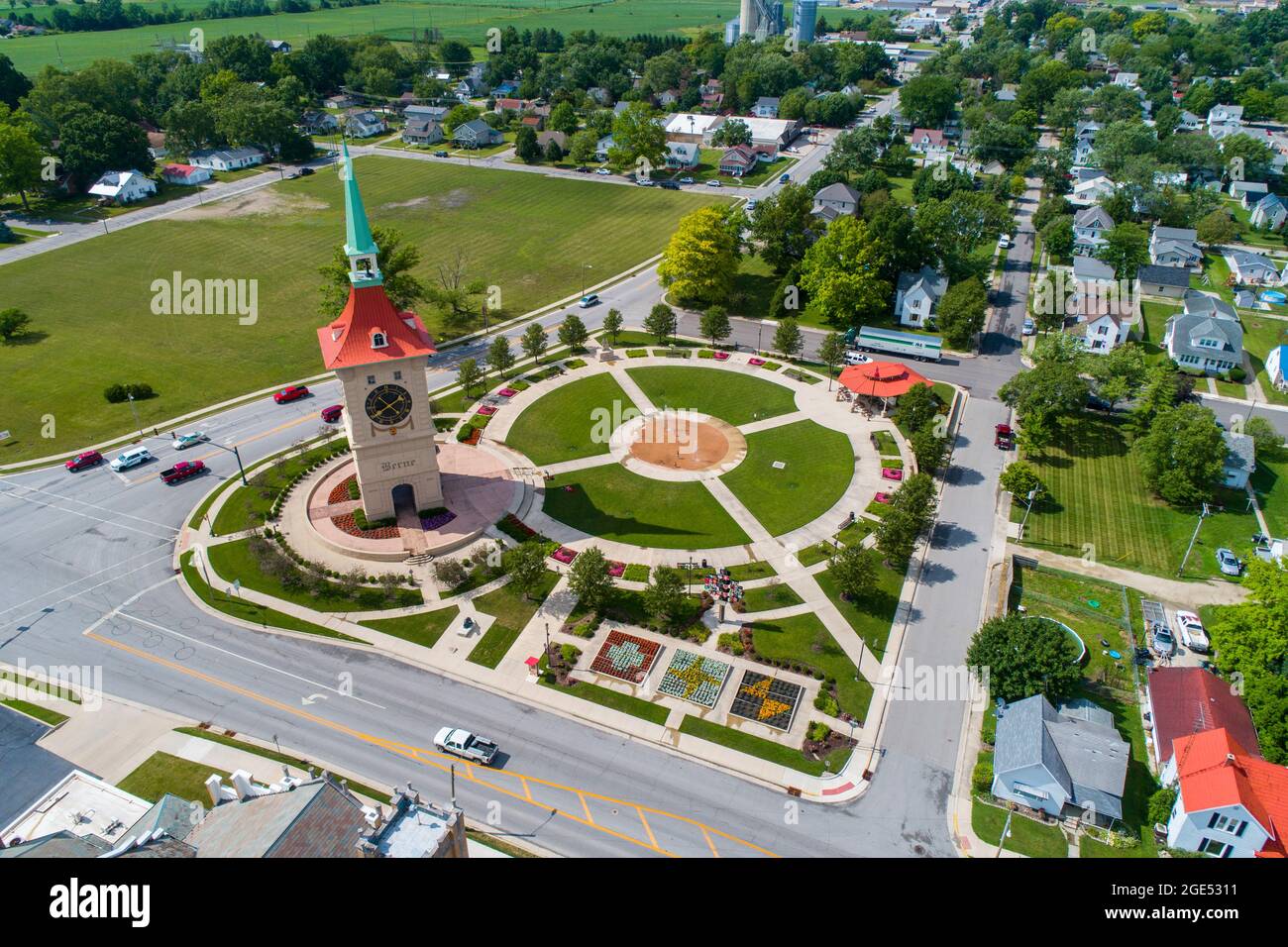 The Muensterberg Plaza and Clock Tower in Berne Indiana Stock Photo Alamy