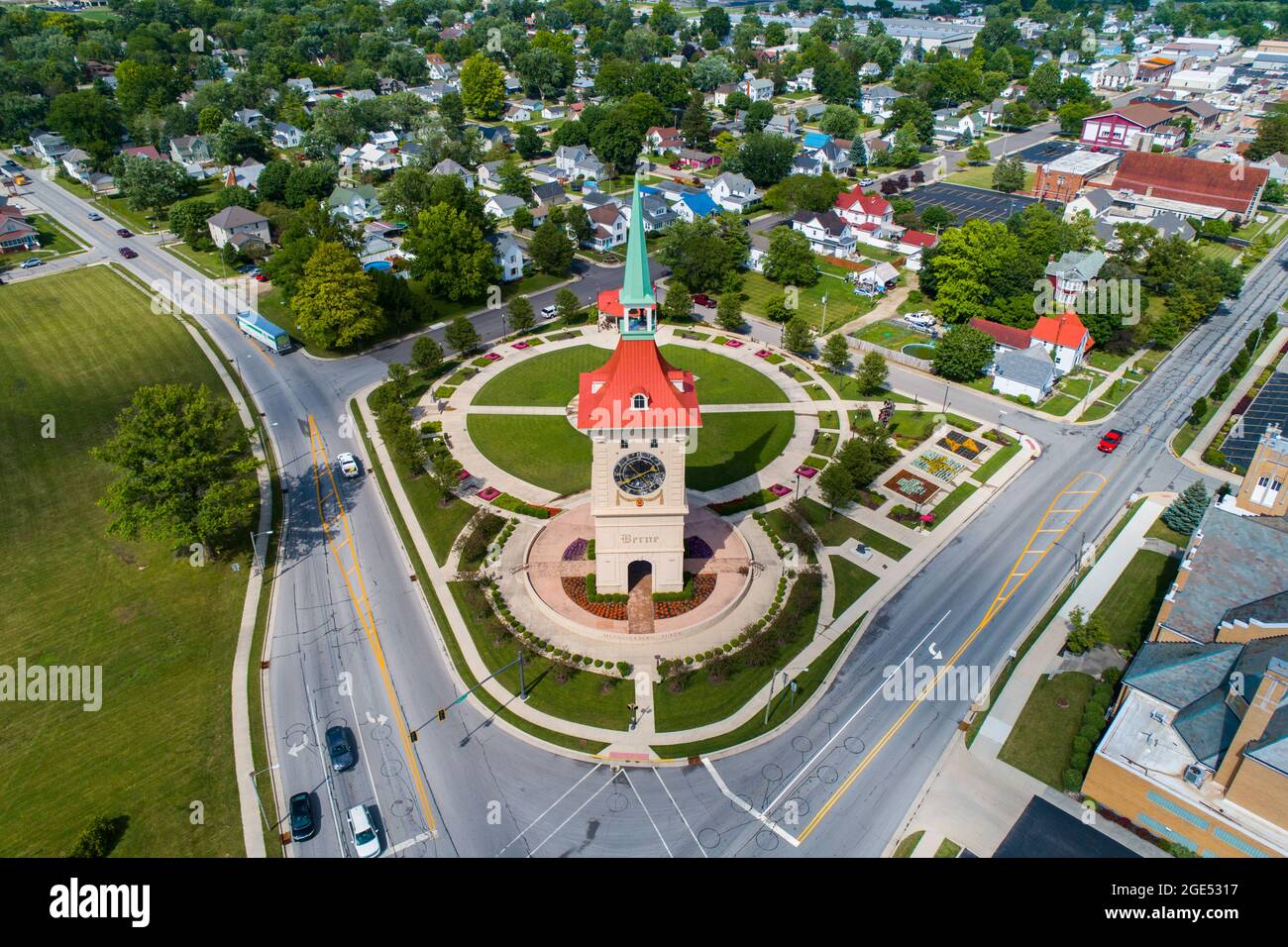 The Muensterberg Plaza and Clock Tower in Berne Indiana Stock Photo Alamy