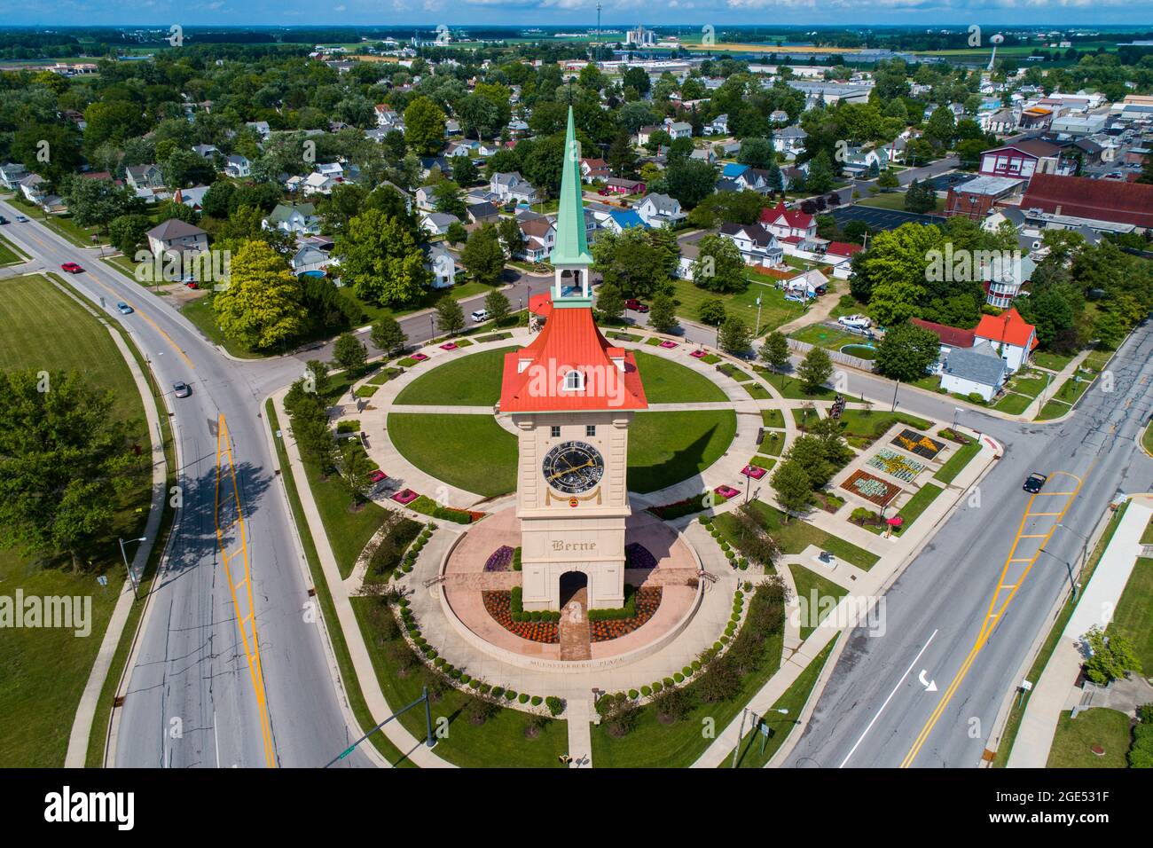 The Muensterberg Plaza and Clock Tower in Berne Indiana Stock Photo Alamy