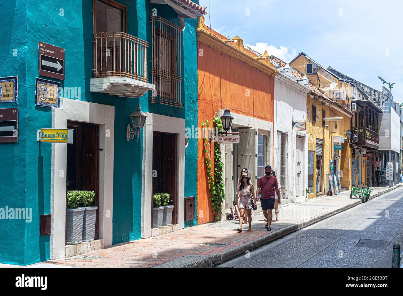 Calle de la Soledad, Cartagena de Indias, Colombia. Stock Photo