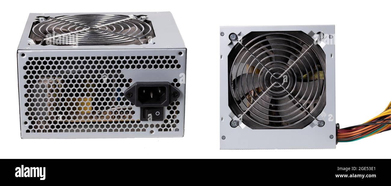 Metal computer power supply. A device that converts electricity in a ...