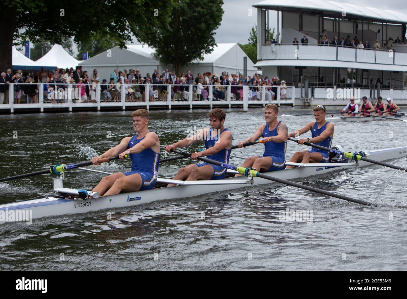 Henley-upon-Thames, Oxfordshire, UK. Henley Royal Regatta, Covid adapted races with traditional  heats leading to the grand Sunday final in August Stock Photo