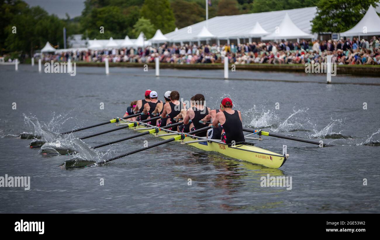 Henley-upon-Thames, Oxfordshire, UK. Henley Royal Regatta, Covid adapted races with traditional  heats leading to the grand Sunday final in August Stock Photo