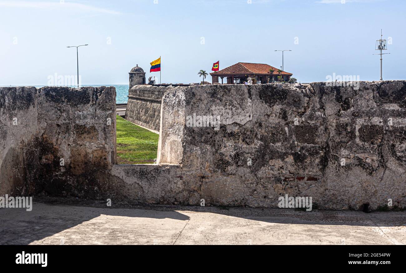Defensive wall, Cartagena de Indias, Colombia. Stock Photo