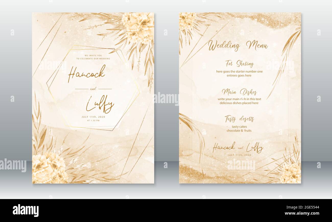 Luxury wedding invitation card template. Elegant with rose bouquet  watercolor gold background. Vector  Stock Vector Image &  Art - Alamy