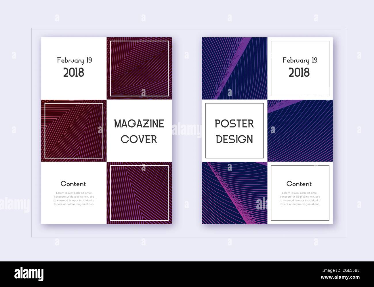 Business cover design template set. Violet abstract lines on dark