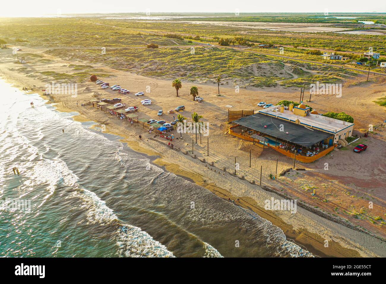 View to El Mirador Hotel area on the beach, aerial landscape of  Huatabampito at sunset in the municipality of Huatabampo Sonora Mexico.  (Photo by Luis Gutierrez  NortePhoto.com)Vista a area Hotel el