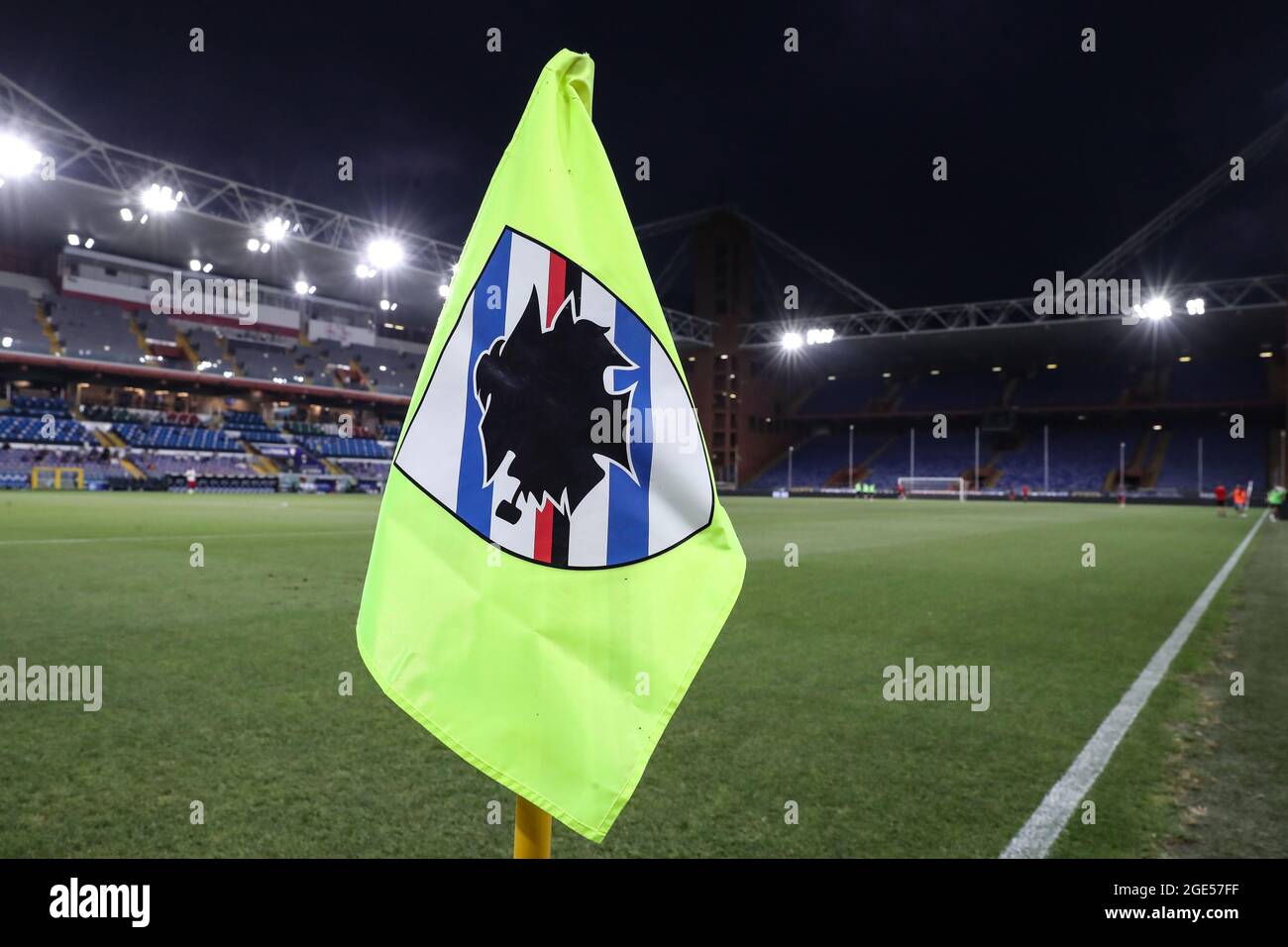 Genoa, Italy, 16th August 2021. A UC Sampdoria branded corner flag is seen in  this general view during the Coppa Italia match at Luigi Ferraris, Genoa. Picture credit should read: Jonathan Moscrop / Sportimage Credit: Sportimage/Alamy Live News Credit: Sportimage/Alamy Live News Stock Photo