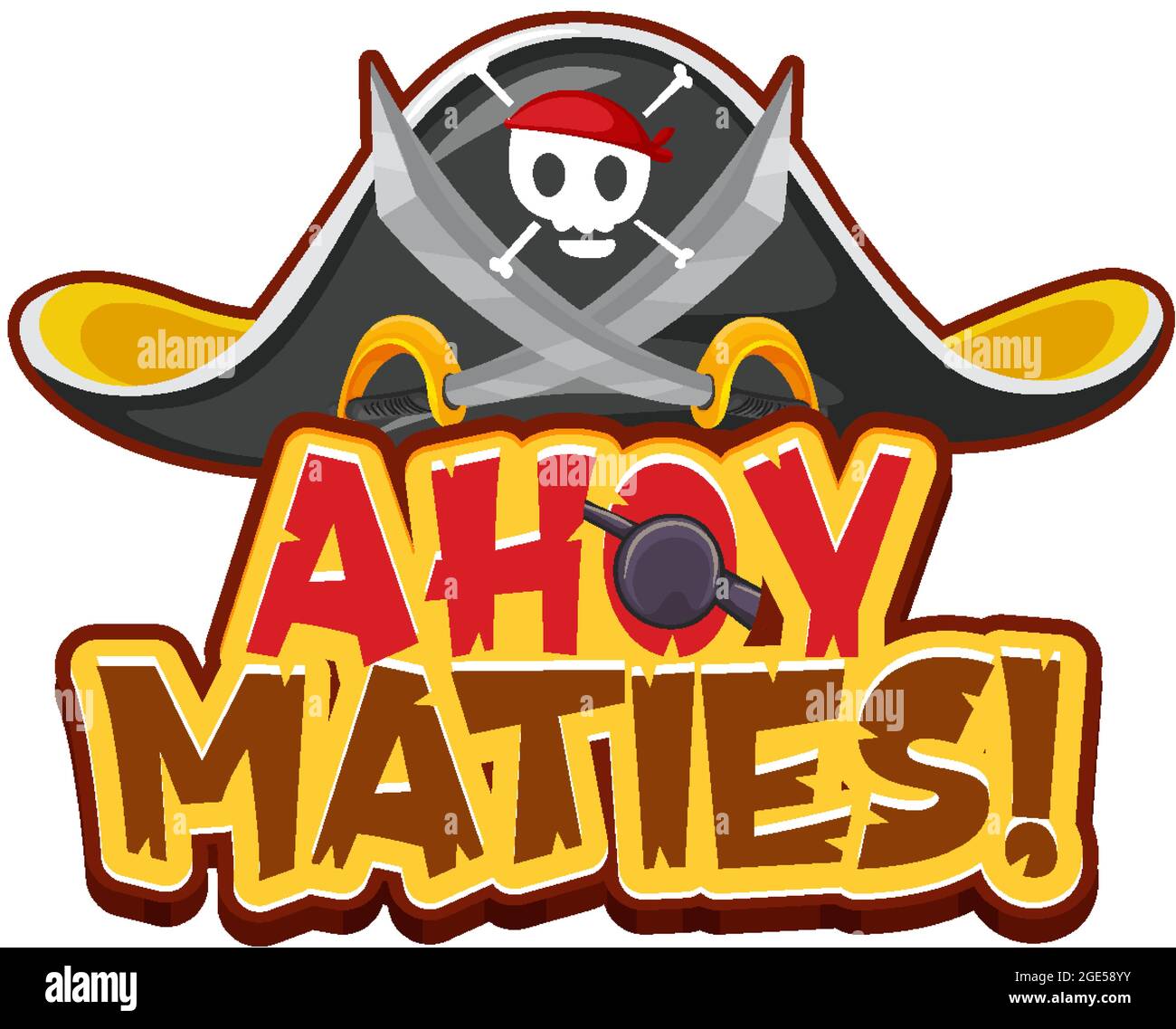 Pirate slang concept with Ahoy Maties font logo and pirate hat illustration Stock Vector