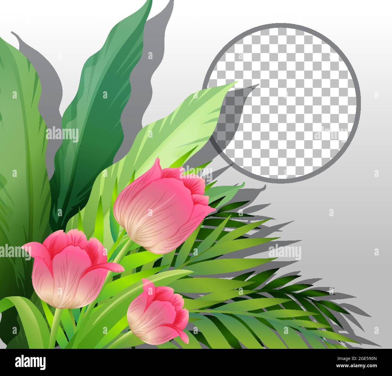 Round frame transparent with pink flower and leaves template ...